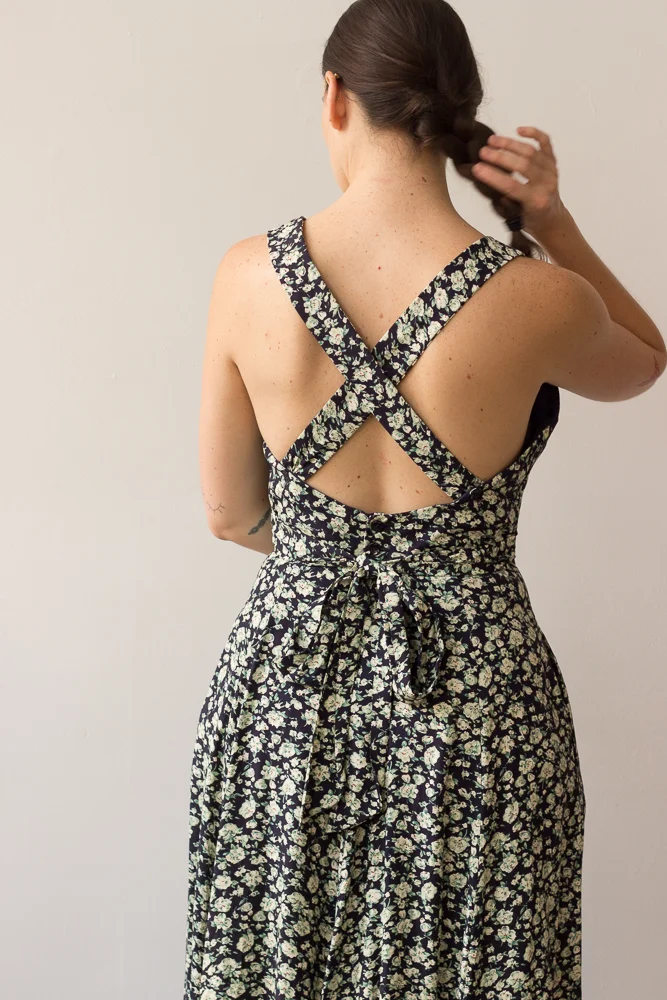 1970s Lanz Rayon Floral Apron Dress