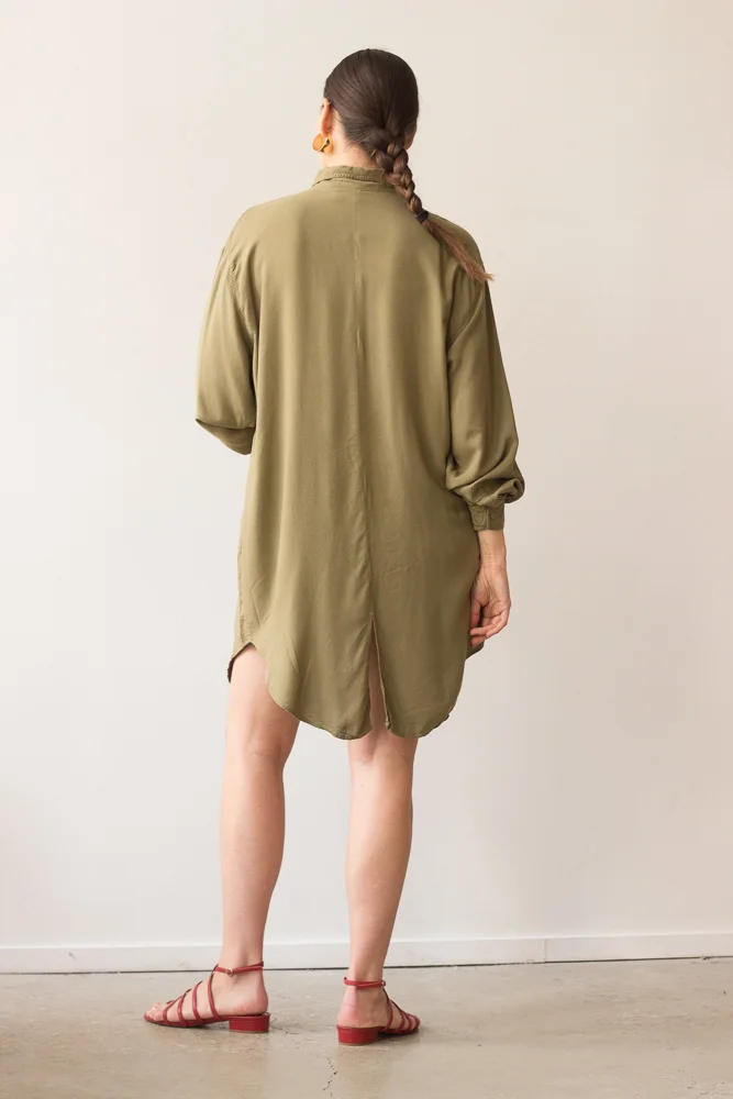 1980s Oversize Olive Tunic Mini Dress