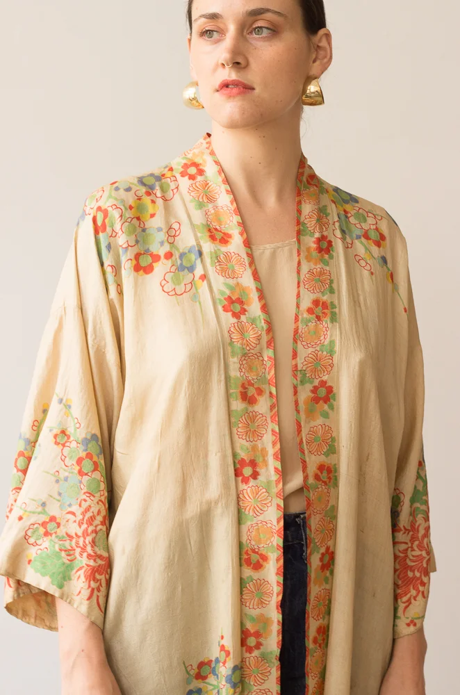 RARE 1920s Japanese Pongee Silk Robe