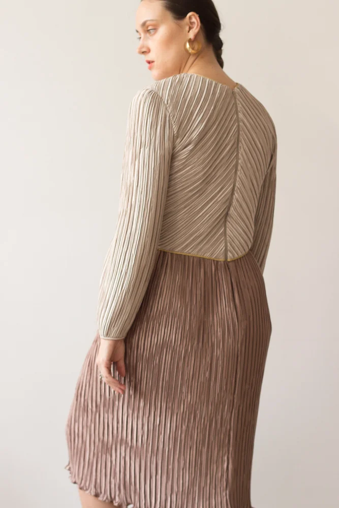 1980s George F Couture Plissé Dress