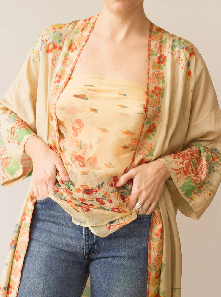 1930s Oversize Sheer Silk Chiffon Scarf