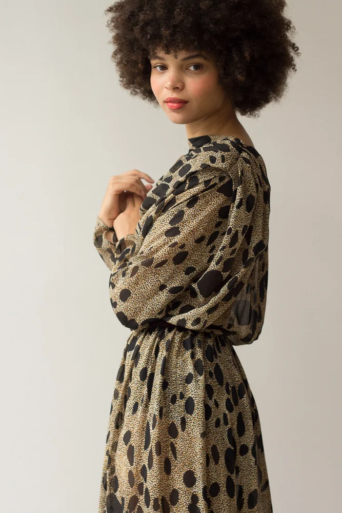 1970s Silk Chiffon Animal Print Dress