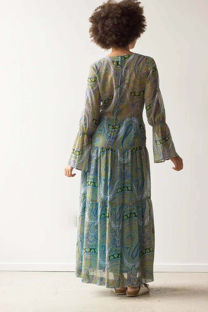 1970s Paisley Voile Peasant Dress