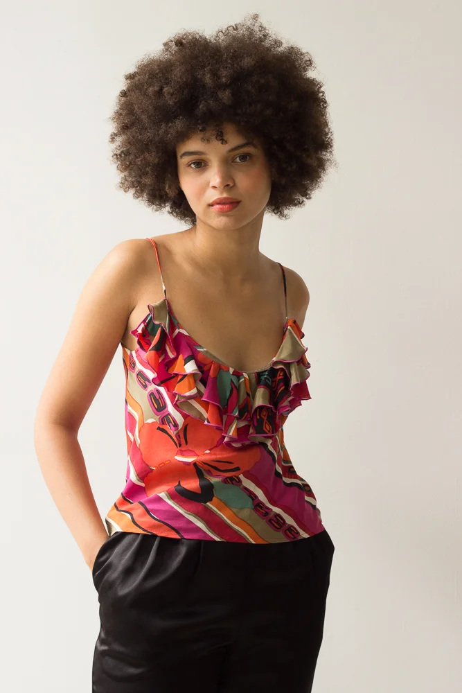 1970s Saint-Tropez West by Carole Little Tropical Floral Silk Camisole
