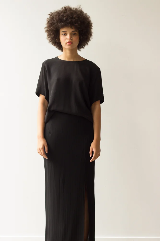 1980s Yves Saint Laurent Black Rayon Crepe Top