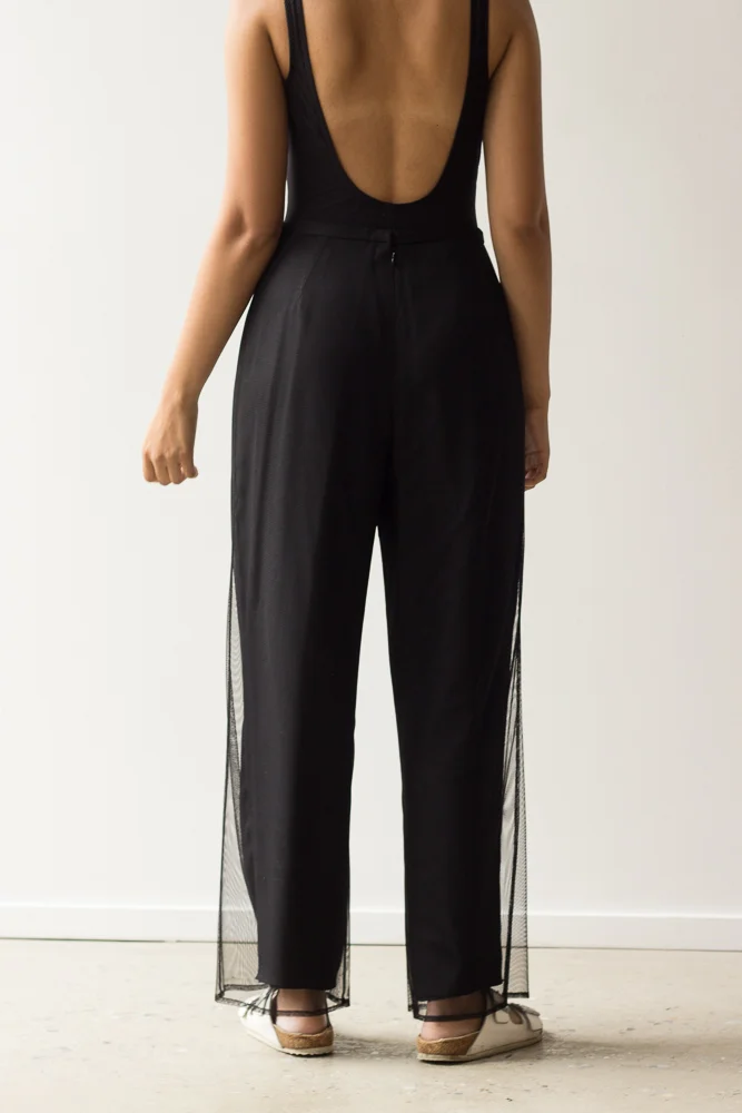 1990s Kay Unger Mesh Overlay Wide Leg Pants