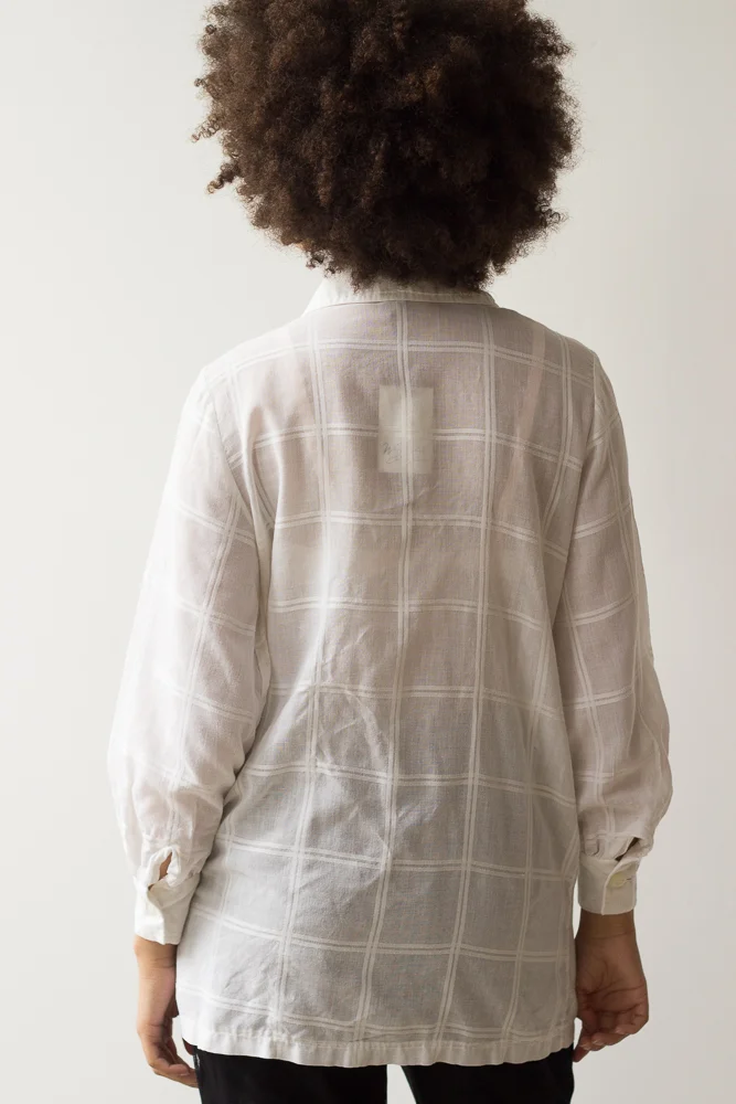 1960s Windowpane Sheer Voile Long Line Blouse