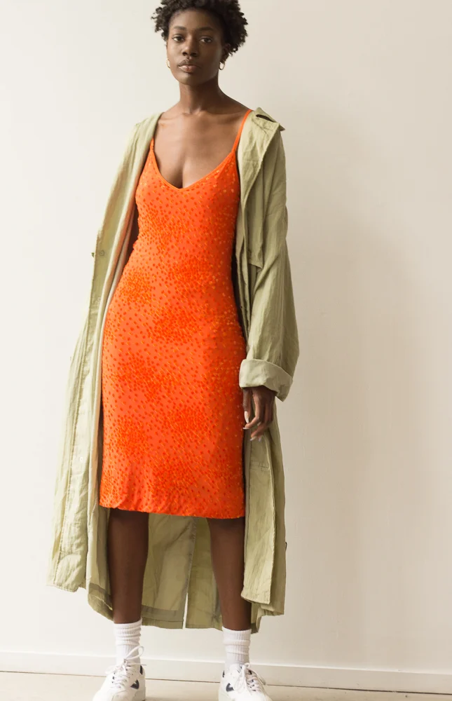 1990s Versus Versace Hot Orange Flocked Slip Dress