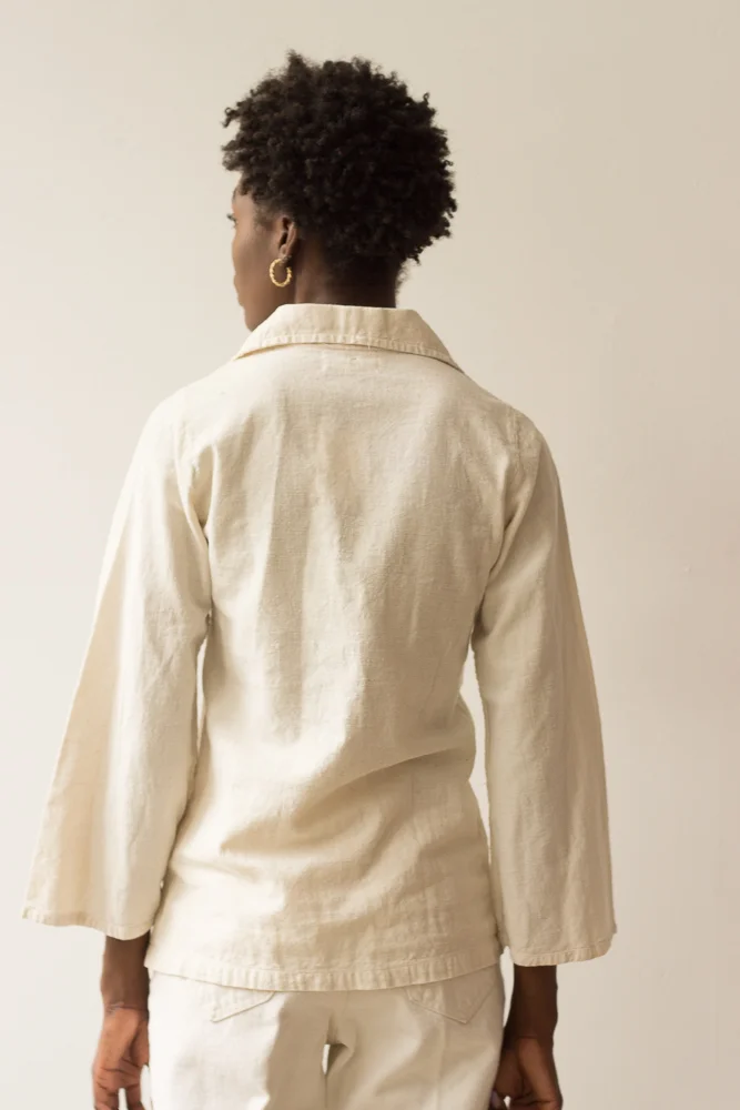 1970s Creme Cotton Tunic with Pleated Yoke