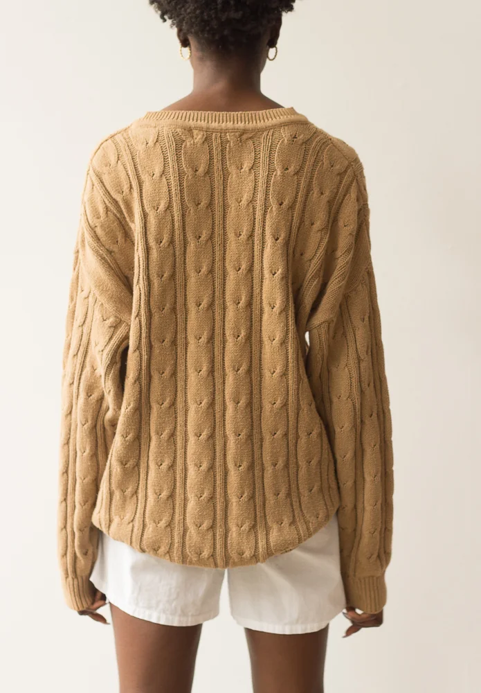 1990s Perry Ellis Camel Cotton Oversize Sweater