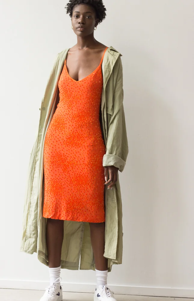 1990s Versus Versace Hot Orange Flocked Slip Dress  Wayward Collection