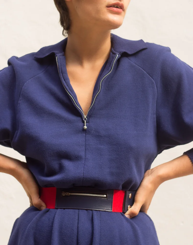 1980s Navy Plush Sweatshirt Dress 