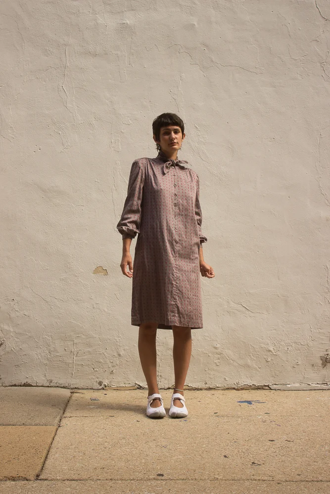 1970s Jacquard Kerchief Collar Smock Dress