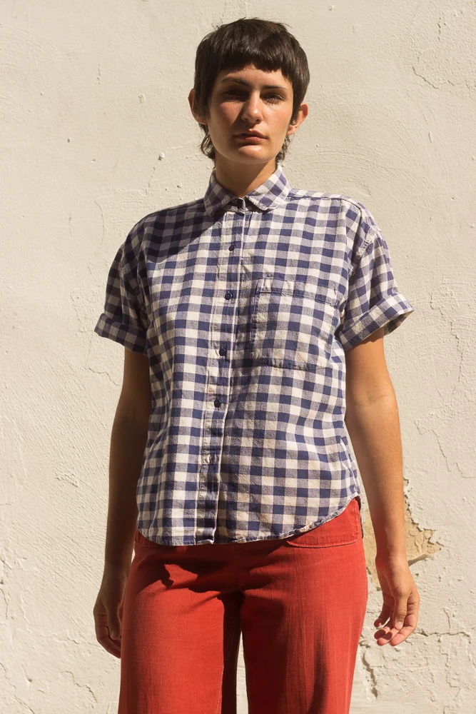 1980s Indian Cotton Gingham Camp Shirt