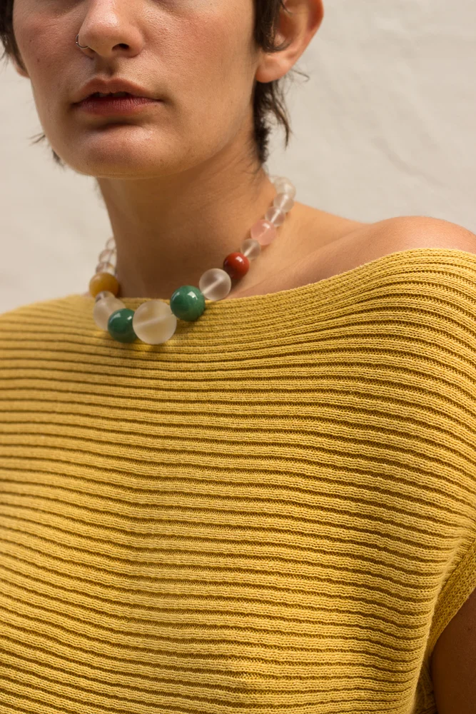 1980s Glass, Jade, and Jasper Beaded Necklace