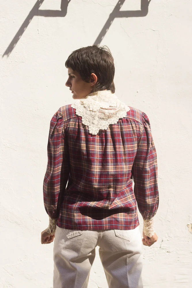 1980s Ralph Lauren Flannel and Lace Shirt