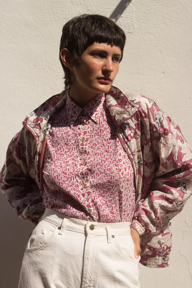 1980s Cherry Print Silk Bomber Jacket