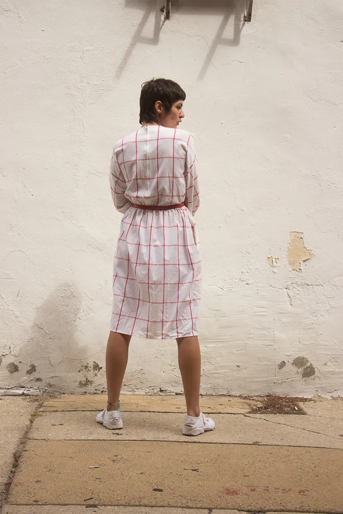 1980s Donna Morgan Windowpane Check Kerchief Dress