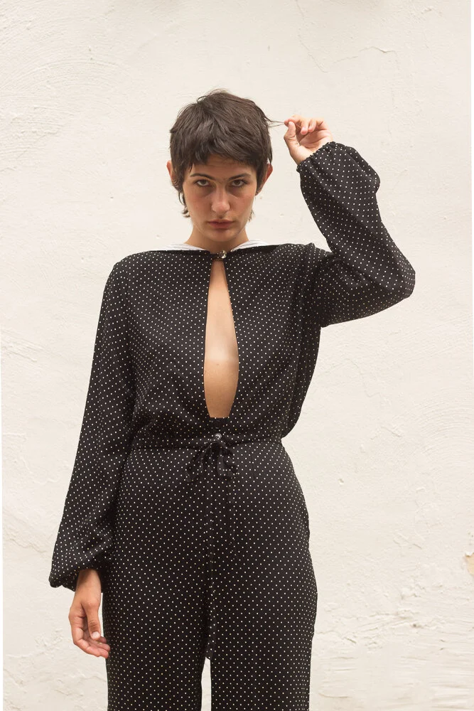 1970s Polka Dot Crepe Ensemble