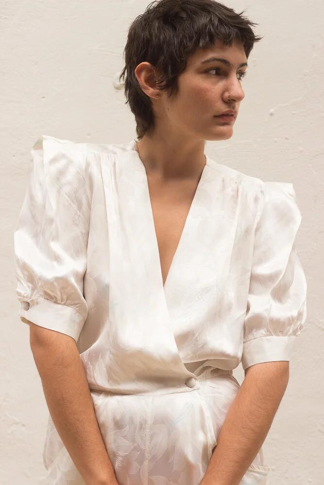 1980s White Jacquard Satin Jumpsuit