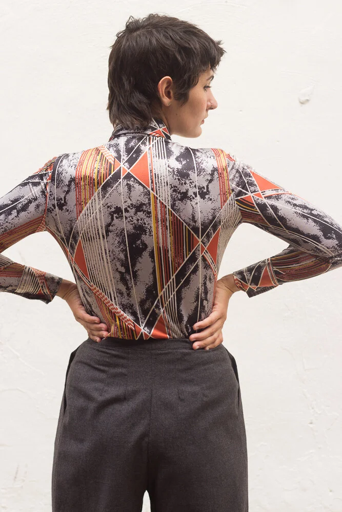 1970s Abstract Nylon Print Button Down