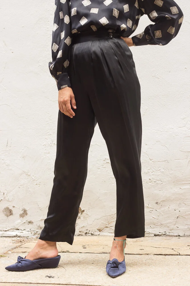 1980s Black Silk Satin Pants