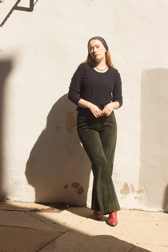 1990s Forest Green Suede High Waisted Bootcut Trouser