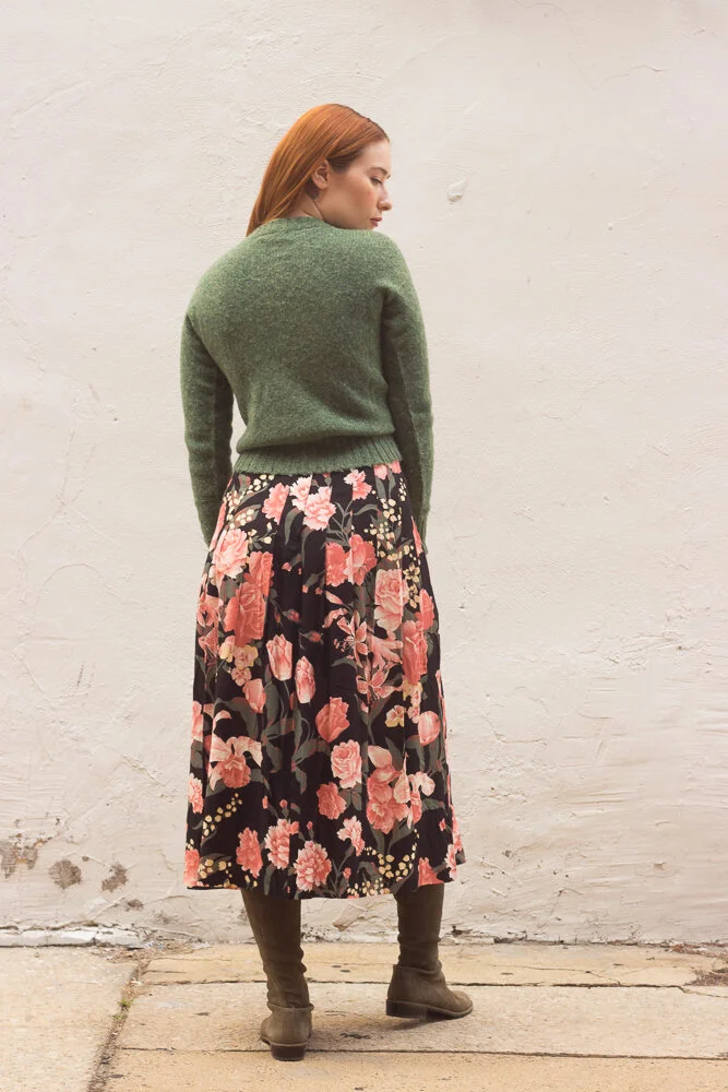 1980s Romantic Rose Print Indian Rayon Skirt