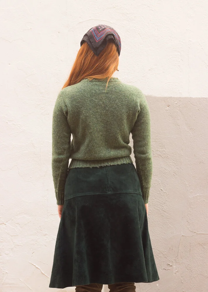 1970s Green Suede A-Line Skirt
