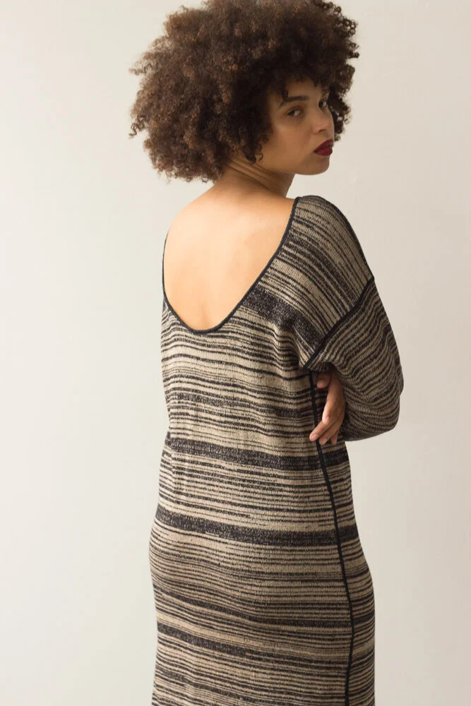 1970s Kay Cosserat Knit Scoop Back Sweater Dress