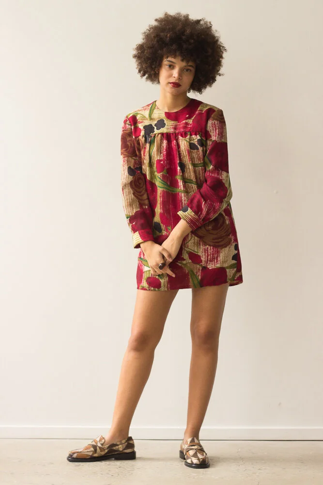 1960s Floral Print Wool Micro Mini Dress