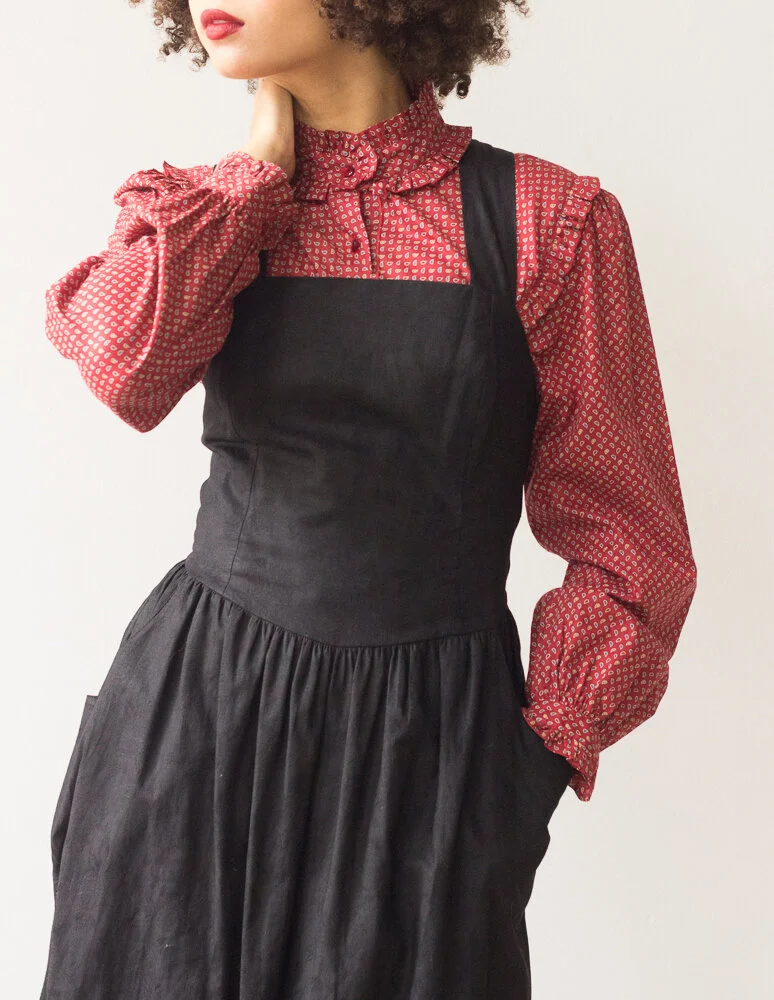 1980s Laura Ashley Cotton Jacquard Apron Dress  Wayward Collection