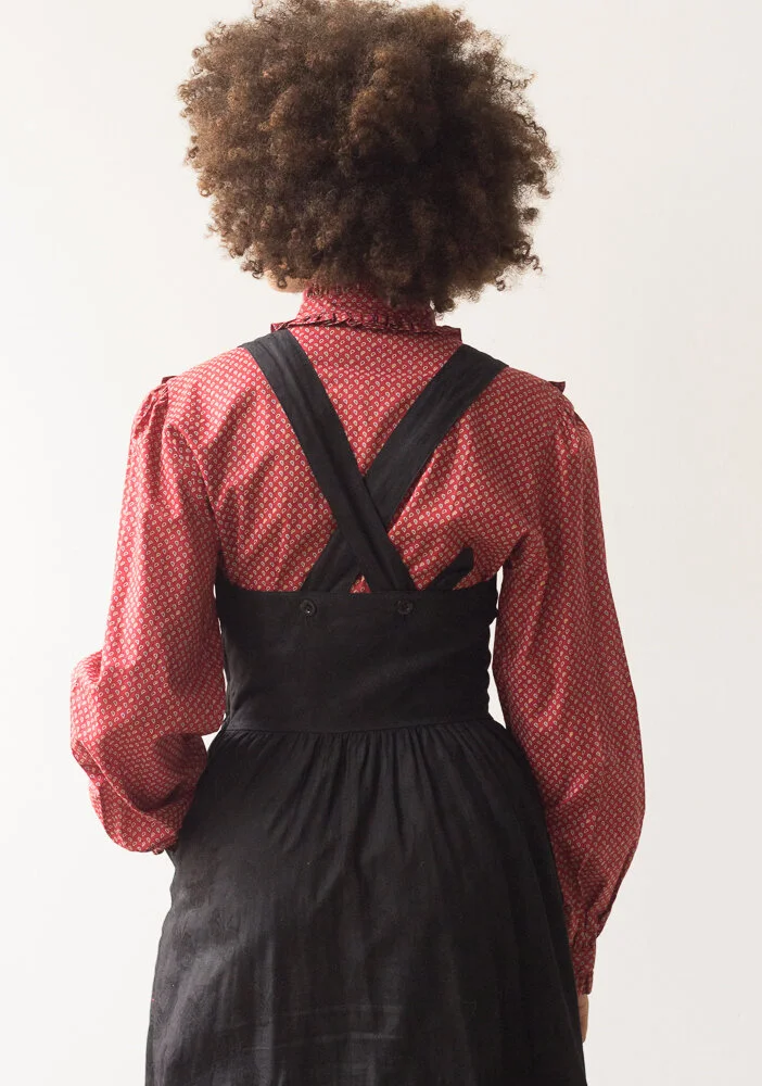 1980s Laura Ashley Cotton Jacquard Apron Dress