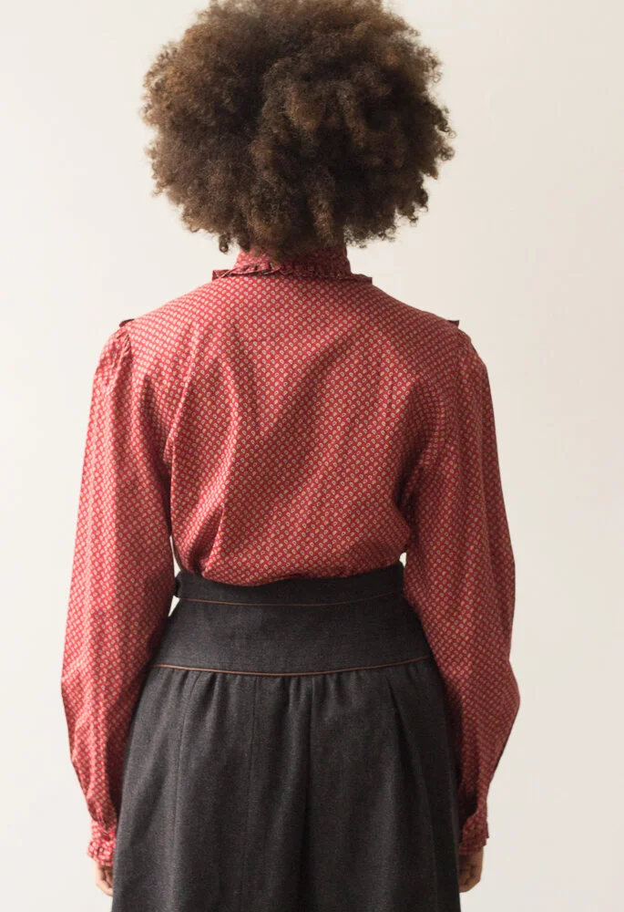 1970s Zinnia Cotton Foulard Prairie Blouse