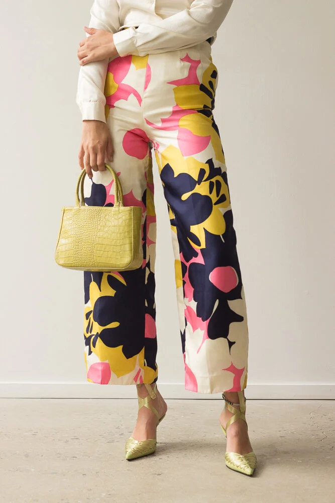 1960s High Rise Silk Floral Party Pants
