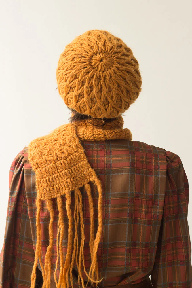 1960s Italian Wool Hand Knit Beret &amp; Scarf