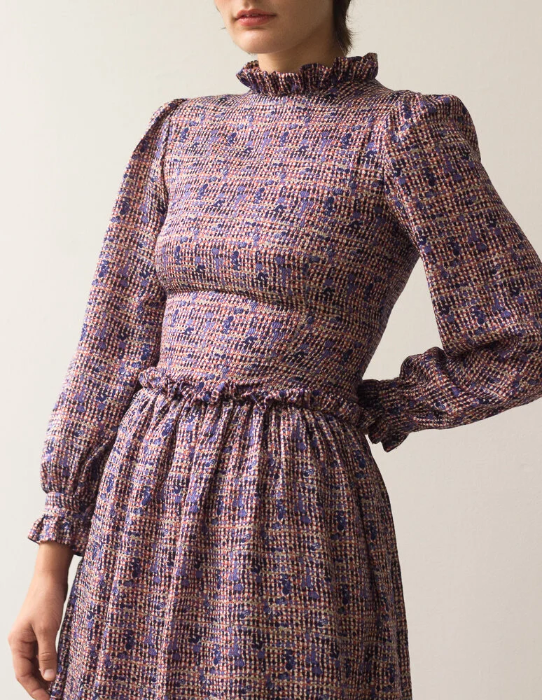 1970s Silk Ruffle Collar Dress