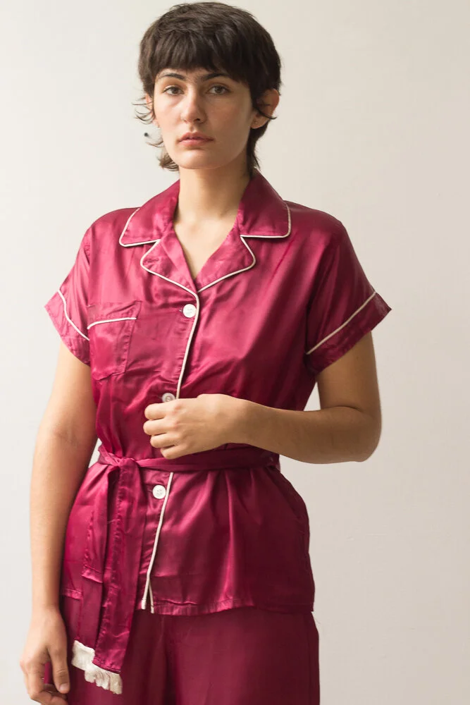 1940s Merlot Satin Rayon Lounge Set