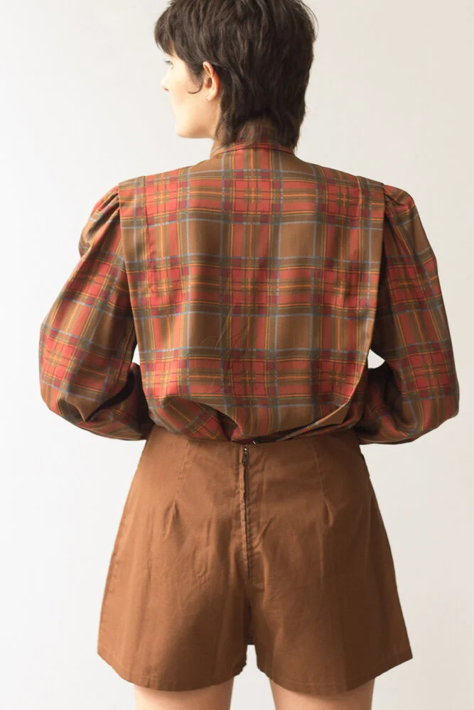 1960s Chocolate Cotton Mini Skort with Buckles