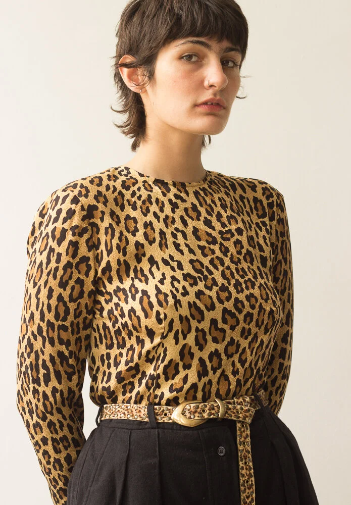 1990s Leopard Pony Hair Brass Tipped Belt