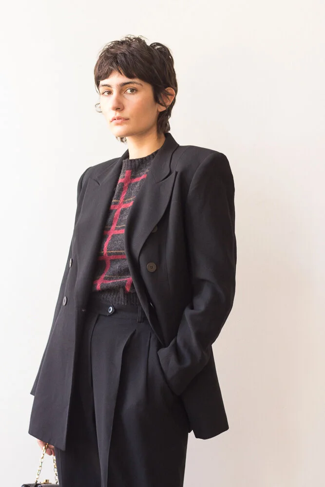1980s Rena Rowan Black Double Breasted Blazer