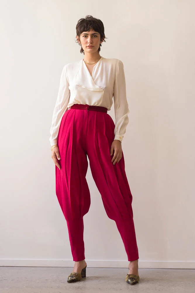 1970s Gianni Versace Cranberry Wool Disco Harem Pants