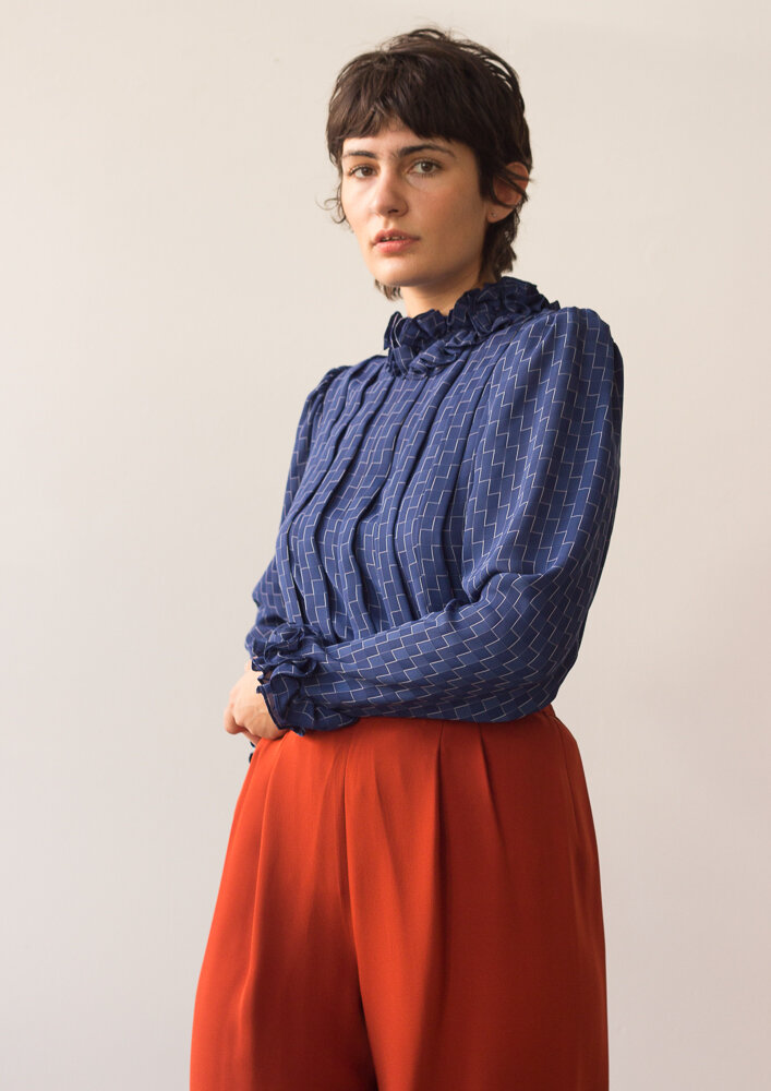 1970s Sapphire Ruffle Collar Blouse