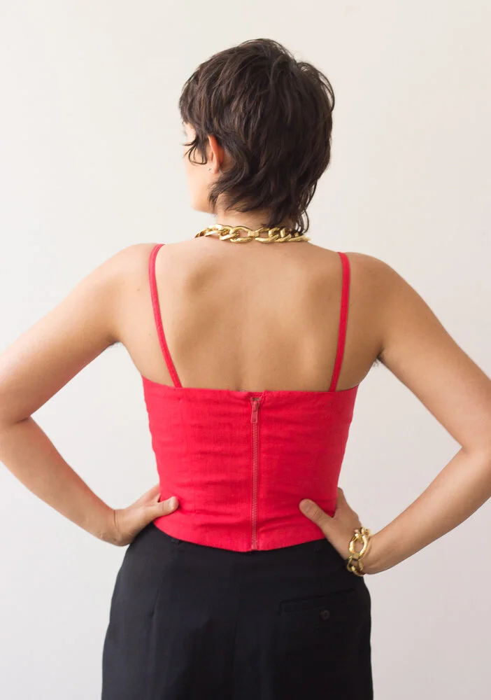  1990s Red Linen-Cotton Bustier