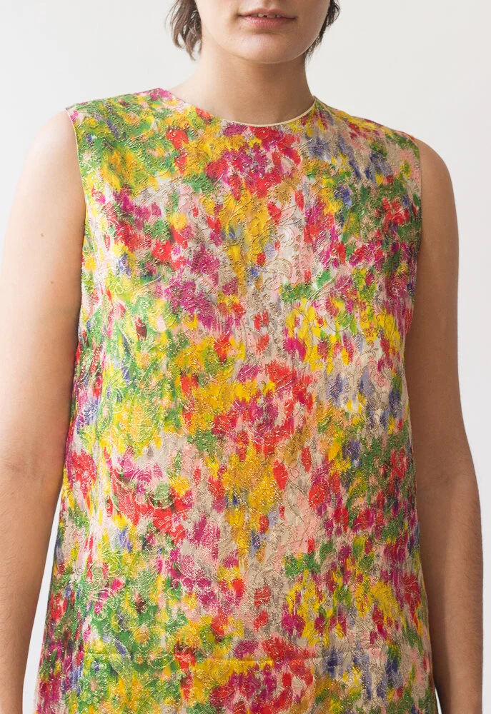 1960s Watercolor Lamé Shift Dress