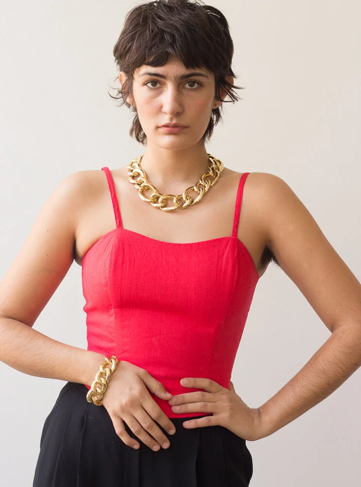 1980s Gold Oversize Link Collar and Bracelet