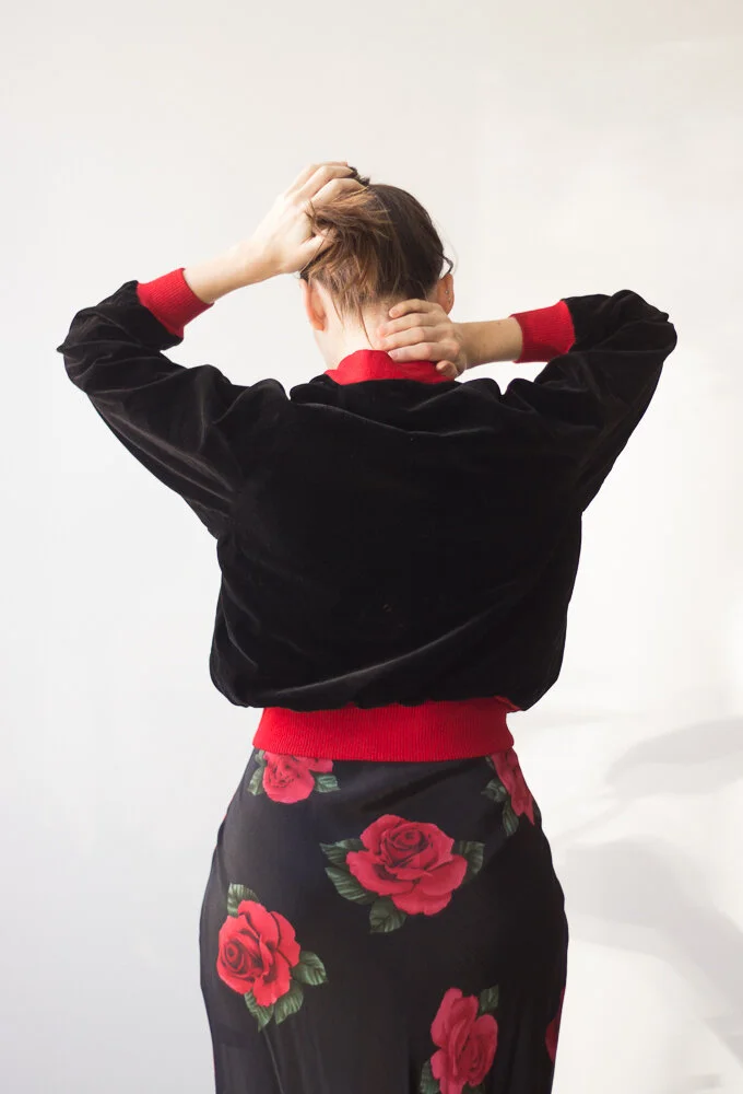 1940s Japanese Velvet Embroidered Cardigan