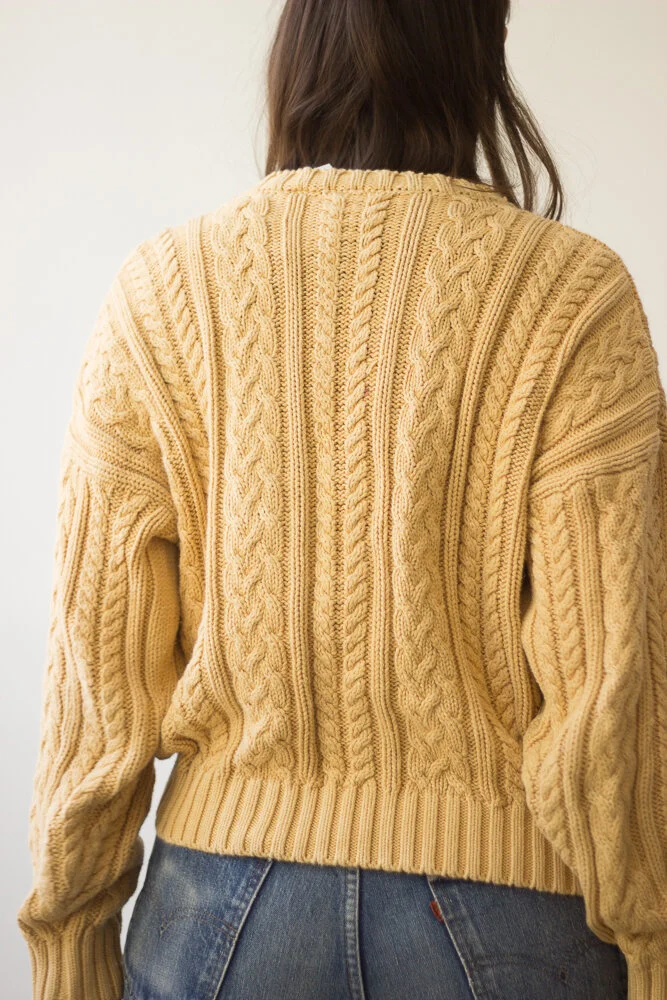 1990s Buttercream Cotton Cable Knit Pullover