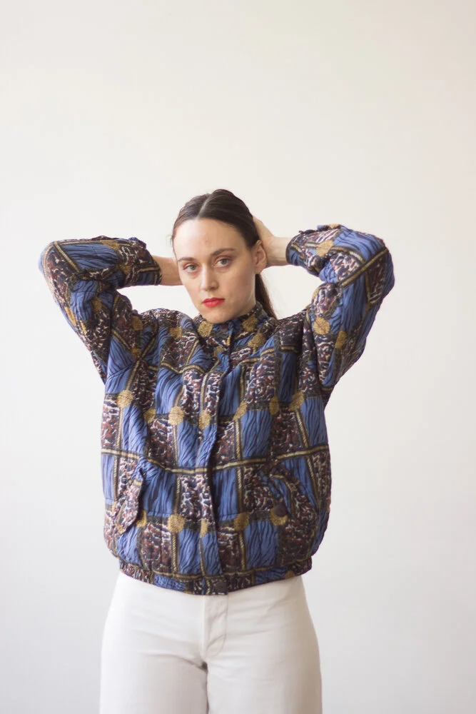 1980s Foulard Silk Quilted Puffer