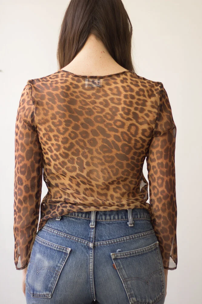 1990s Sheer Leopard Bias Cut Top